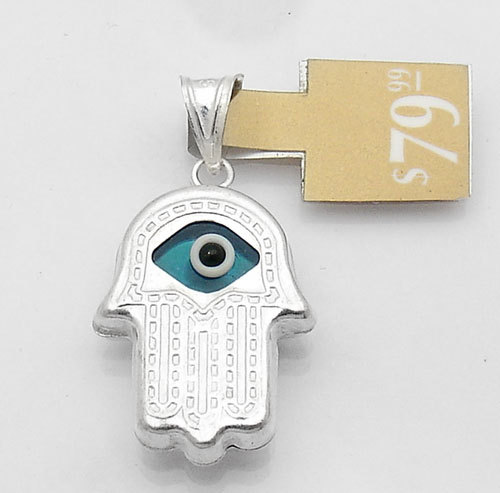 Evil Eye Hand of Fatima Hamsa Judaica Kabbalah Charm Pendant Real 925 Silver