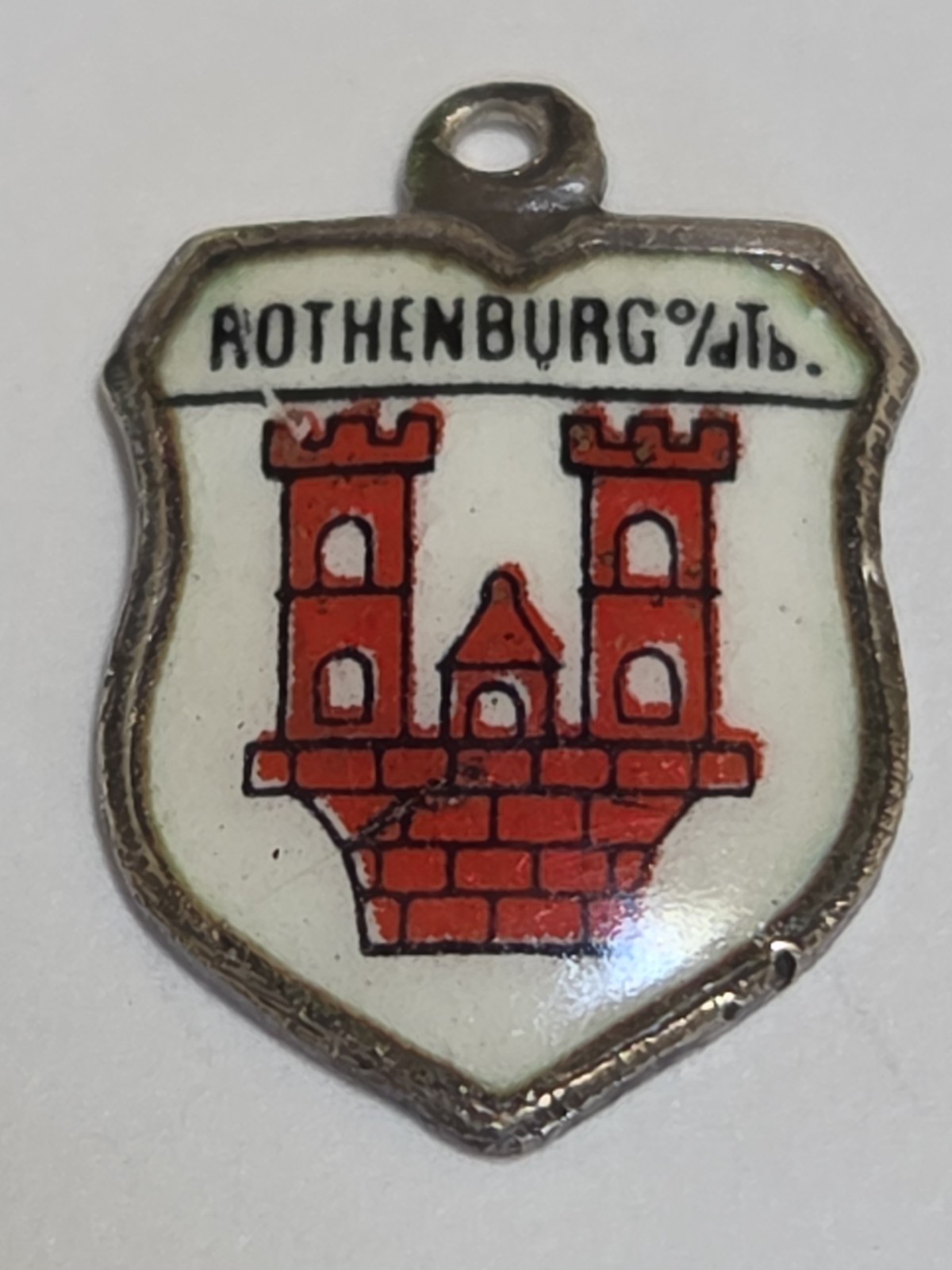 Sterling Silver ~ Rothenburg Charm ~ Germany Castle Crest Enamel ~ VINTAGE