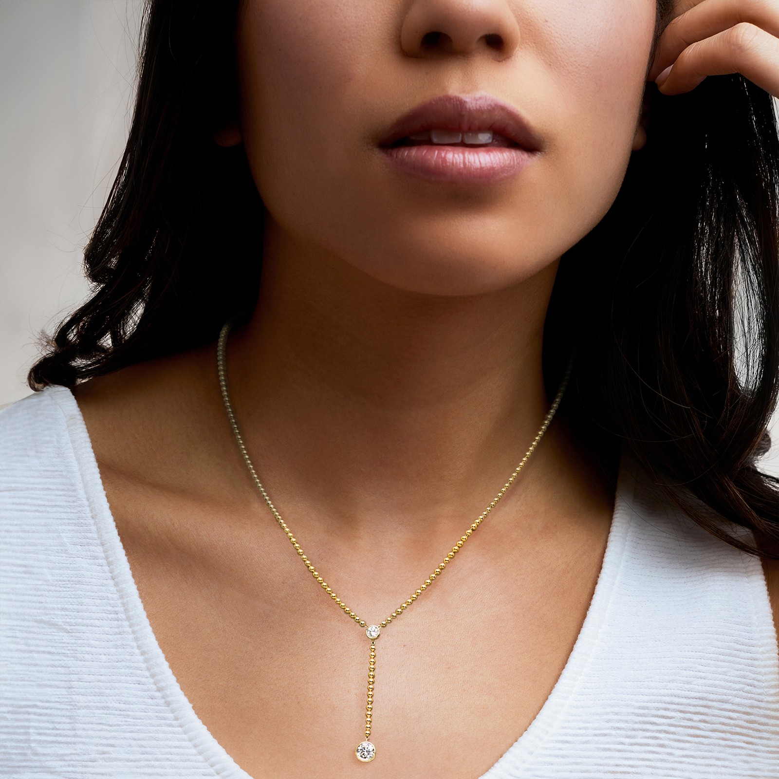 Ross-Simons Bezel-Set Lab-Grown Diamond & 18k Gold Plate Y-Necklace 18 inches