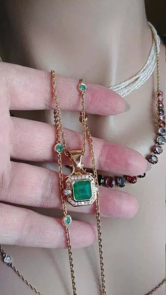3Ct Asscher Cut Lab Created Emerald Diamond Halo Pendant 14K Yellow Gold Plated