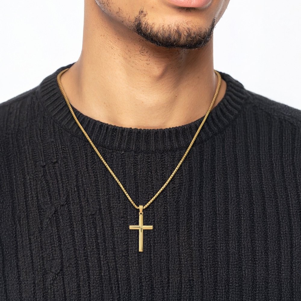 10K Solid Yellow Gold Extra Large Cross Pendant Necklace 39mm 1-1/2 inch