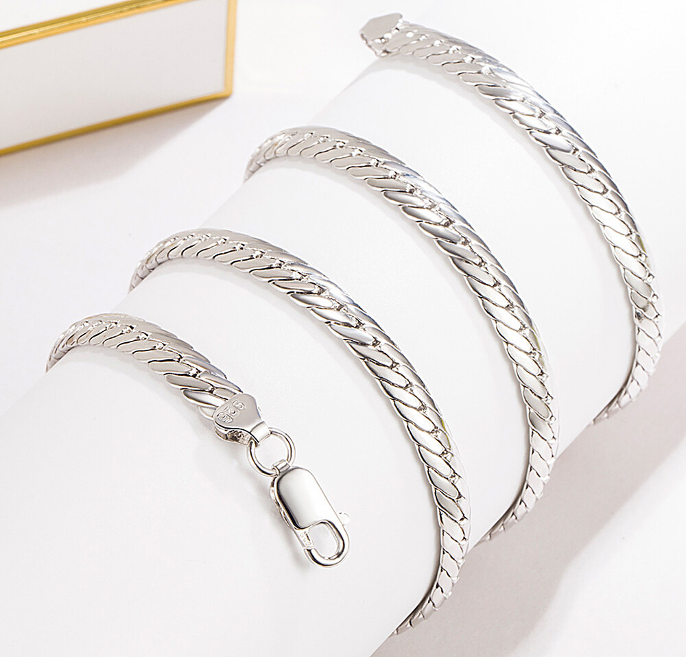 Solid 925 Sterling Silver Flat Snake Curb Chain Link Necklace 6mm Men & Women