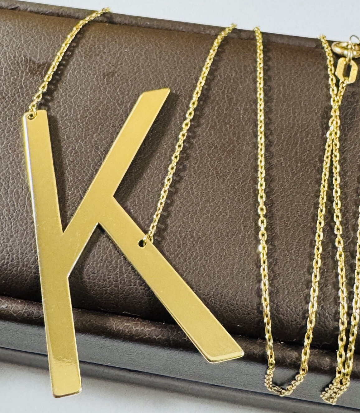 18K 750 18C Gold Letter K initial Necklace 16.5/17.5” Long 1mm 4.1g