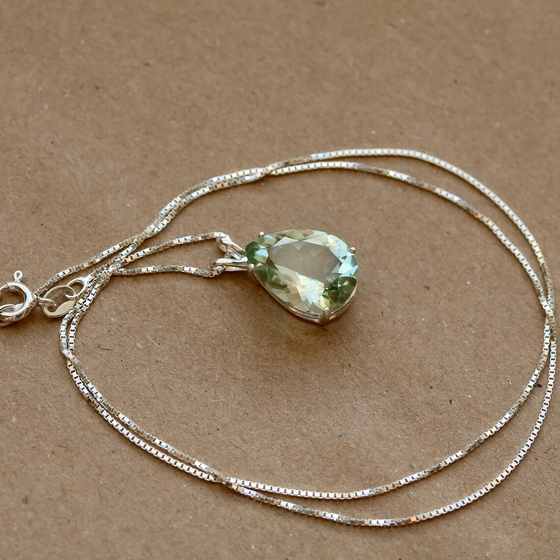 Green Amethyst Gemstone 925 Sterling Silver Handmade Pendant