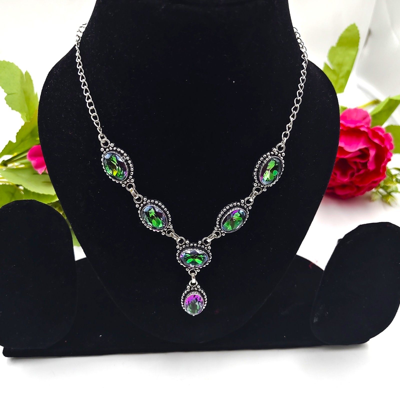Mystic Topaz Gemstone Handmade 925 Sterling Silver Jewelry Necklace Sz-17-18″