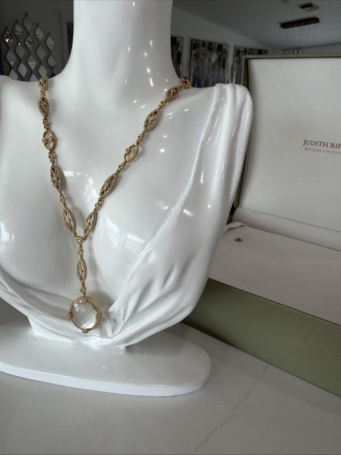 Judith Ripka Necklace 925 Clad Mother Of Pearl Exquisite Lariat