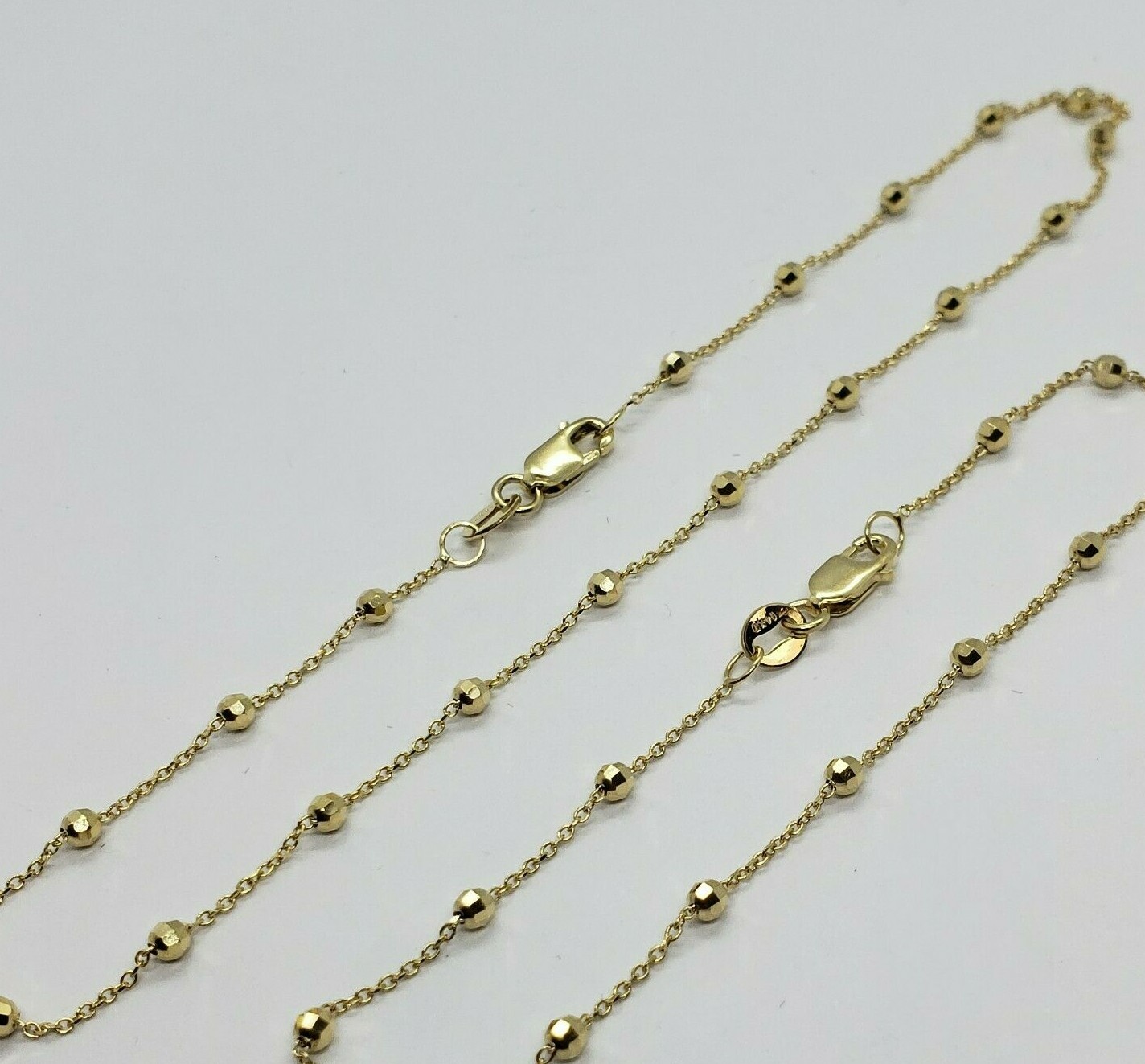 14K Solid Yellow Gold Station Ball Bead Rolo Bracelet Anklet 2mm 4mm 7″ 10″