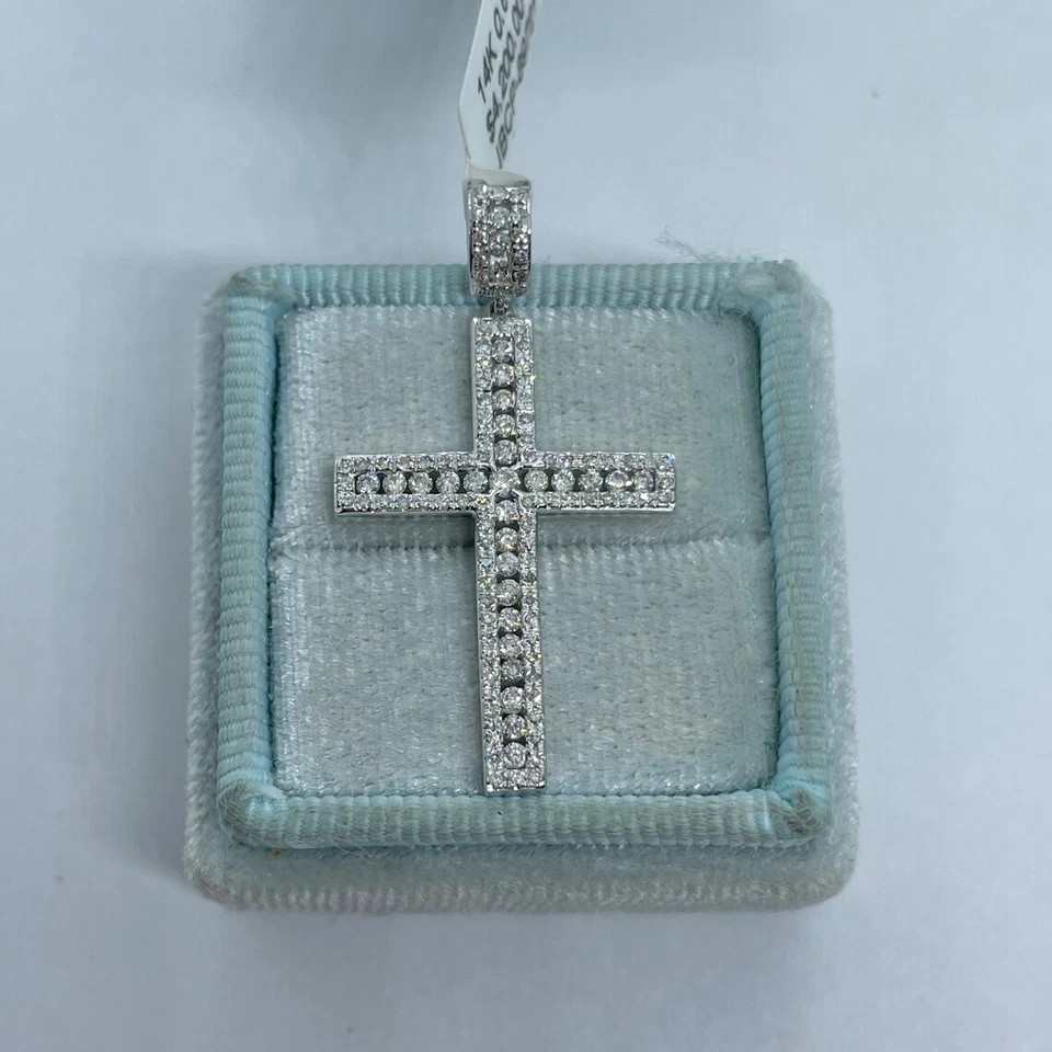 14K White Gold Plated 3Ct Round Cut Lab Created Diamond Cross Shape Pendant Gift
