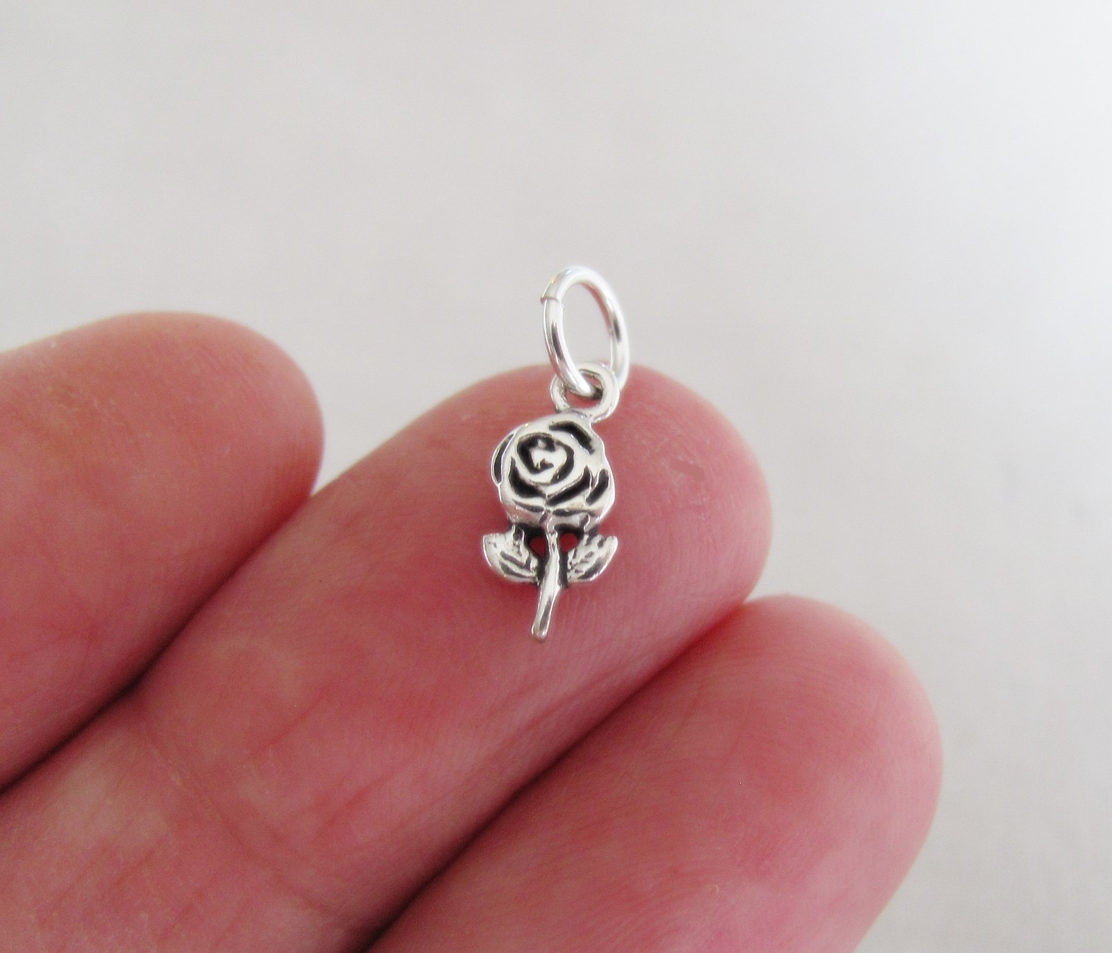 Very small Sterling Silver Rose flower mini tiny charm