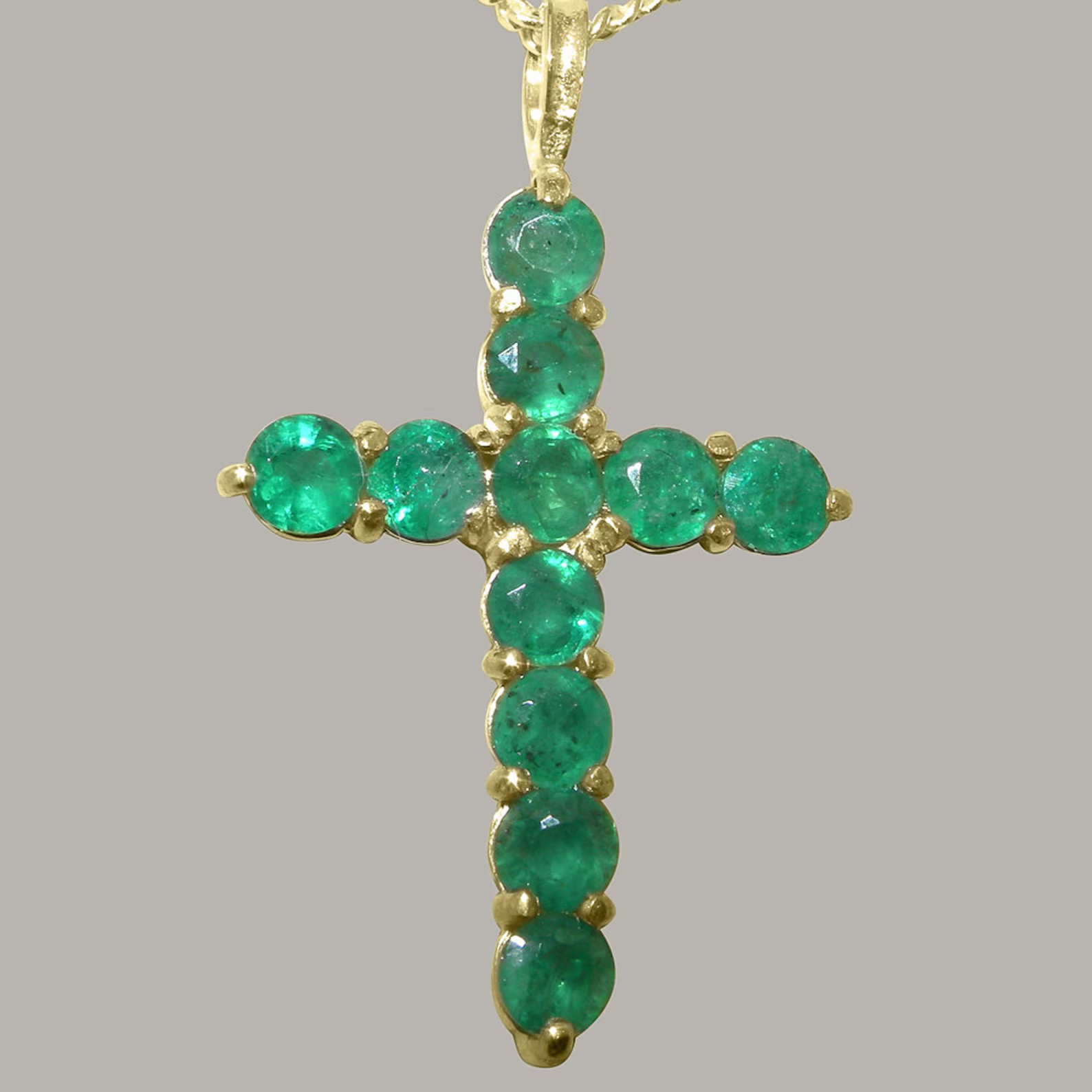 1.30Ct Round Cut Natural Emerald GDGL Independent Lady Cross Pendant In 14k Gold