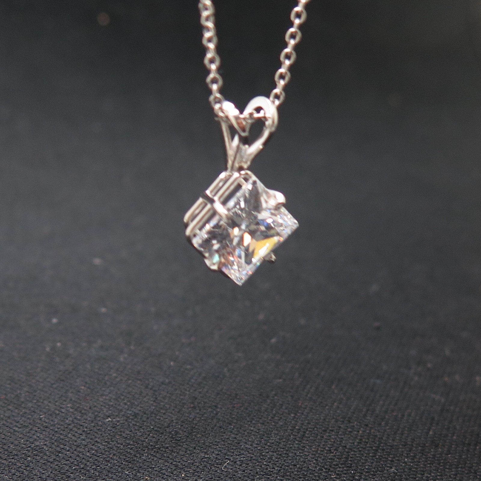 Platinum 950 Chain V Prong Princess-cut CZ Solitaire Pendant
