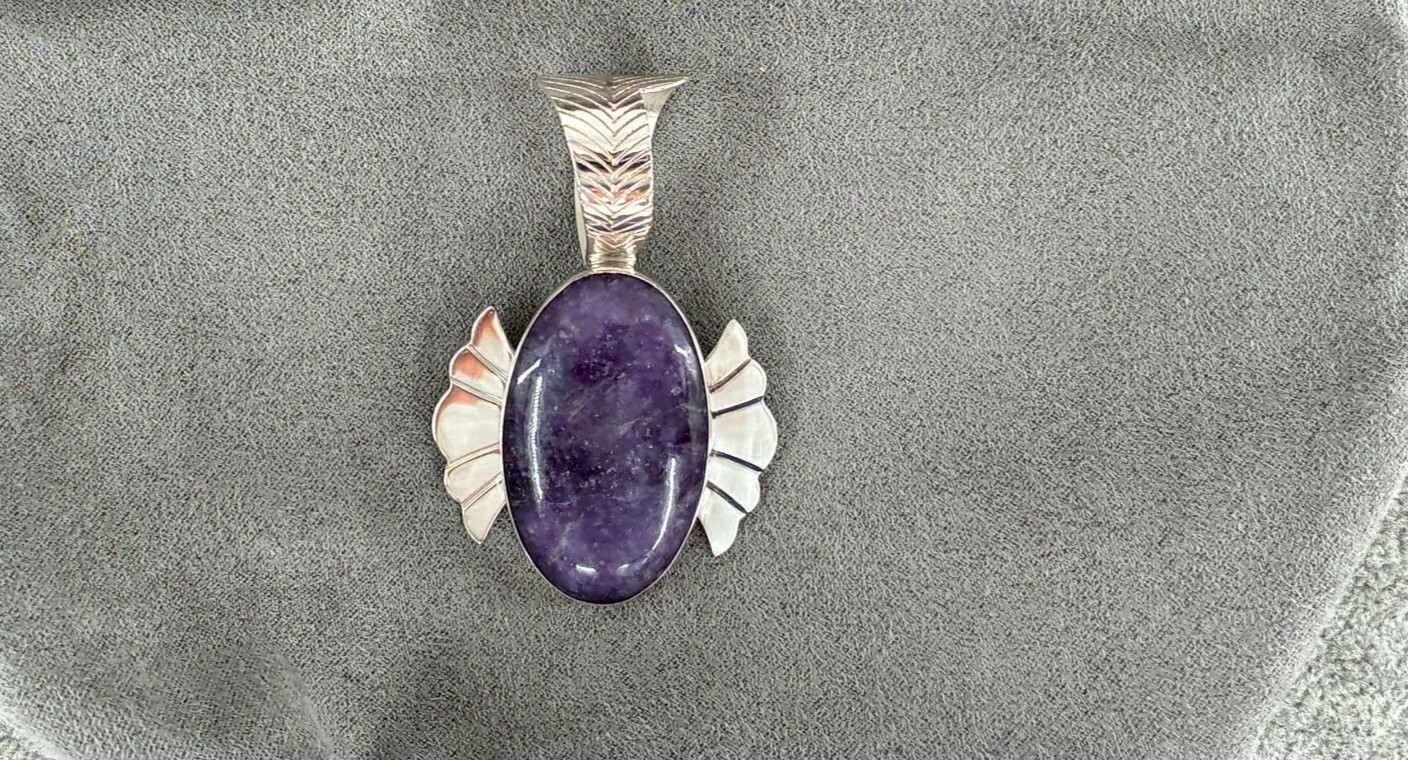 Jay King DTR Purple Lepidolite Freeform Modernist Pendant Sterling 925 Cabochon