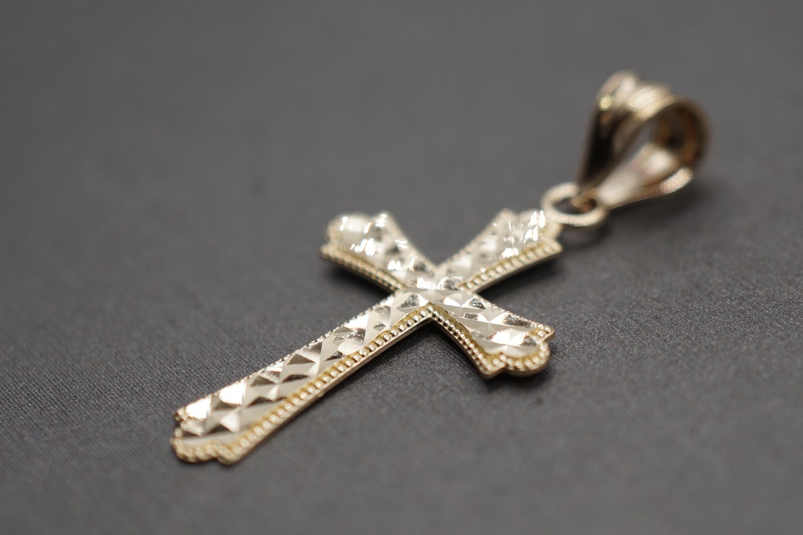 10K Solid Yellow Gold 1.15″ Diamond Cut Light Crucifix Cross Charm Pendant.
