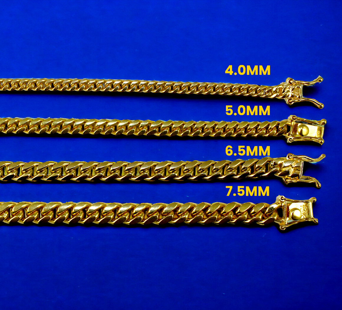 18K Yellow Gold SOLID Miami Cuban Link Necklace Chain Real Gold 4mm-7.5mm 16-30″