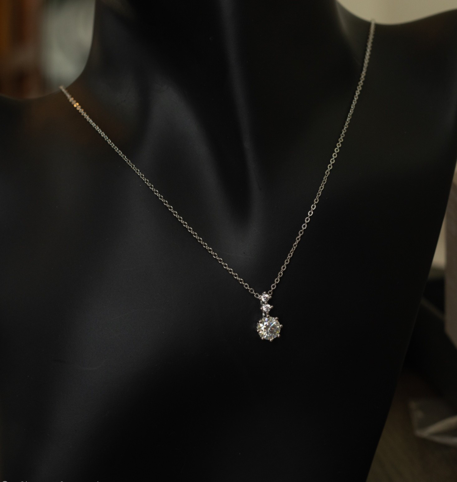 1.00 CTW Moissanite Necklace. Silver-Plated. 74).