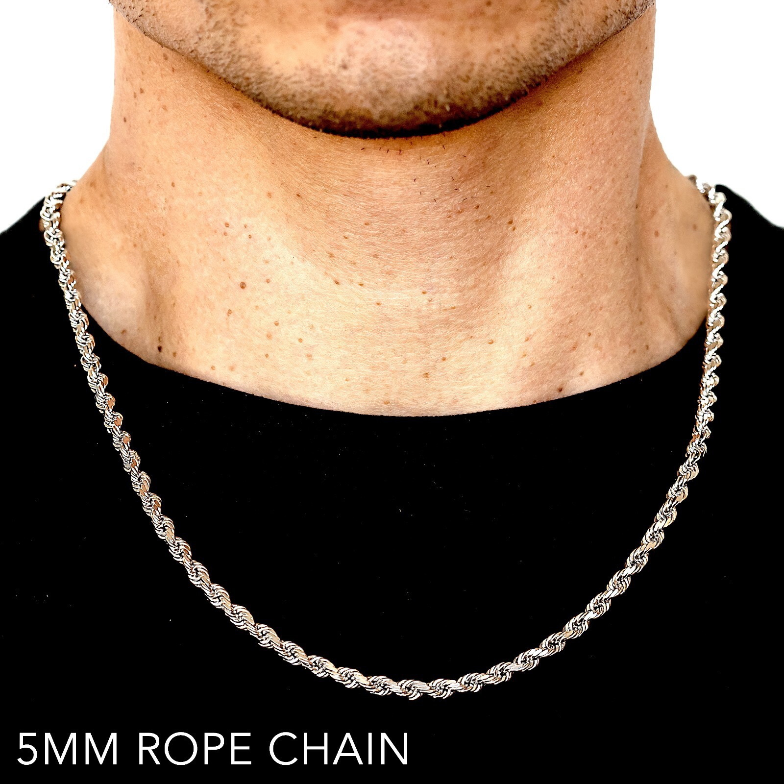 10k White Gold 1mm-12mm Solid D/Cut Rope Chain Necklace Bracelet Size 7″-30″