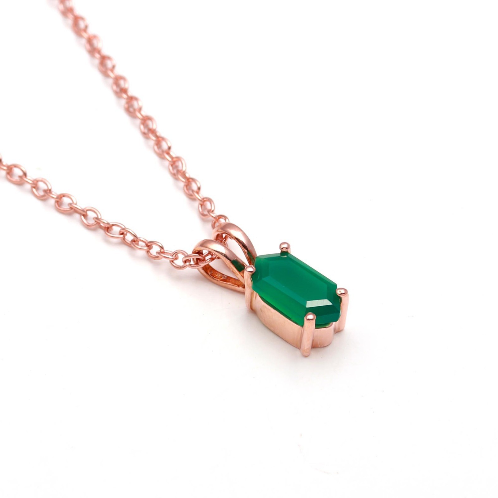 Natural Green Onyx Hexagon Shape Chain Necklace Solid Silver Rose Gold Jewelry
