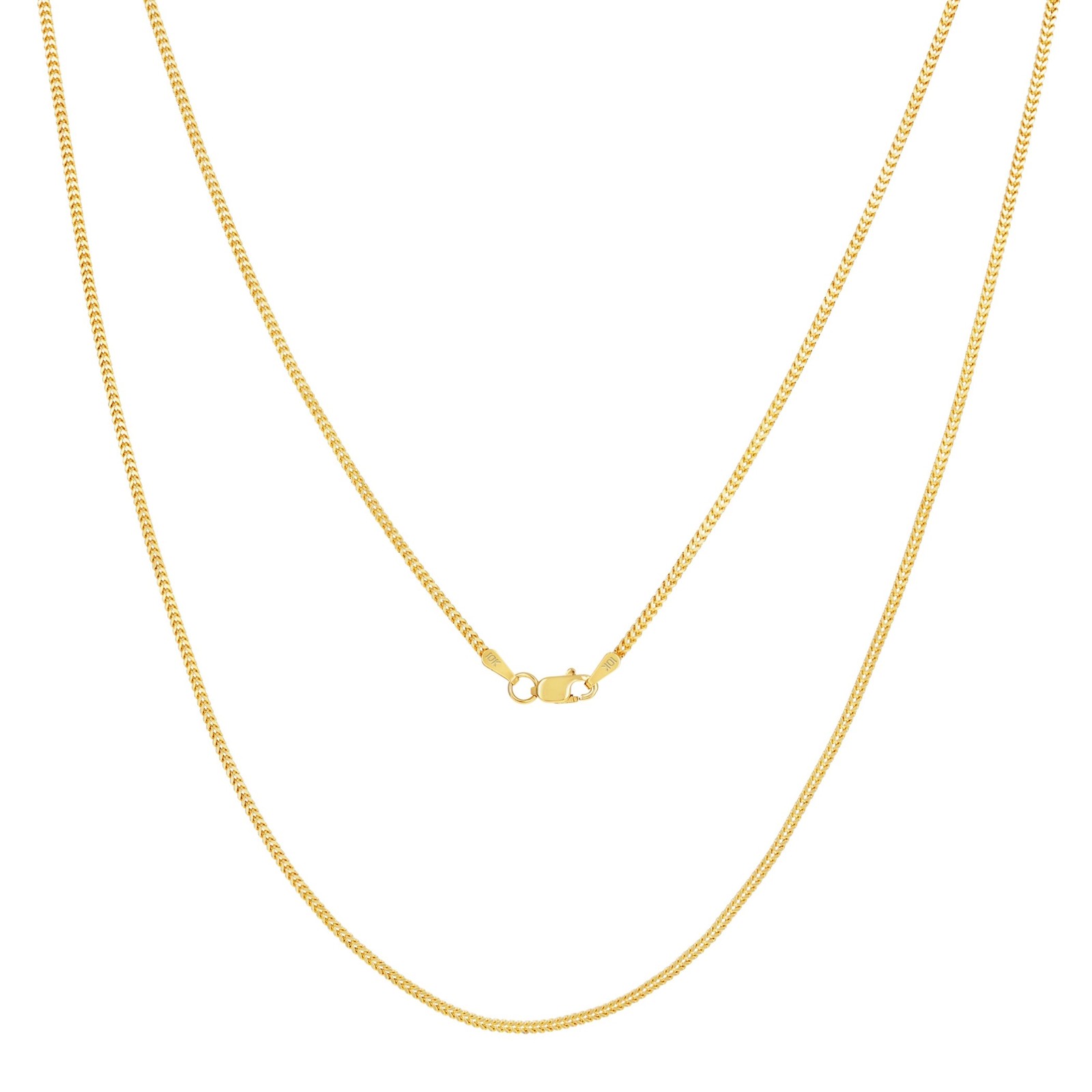 10K Yellow Gold 1.5mm Foxtail Wheat Franco Box Chain Pendant Necklace 16″- 30″