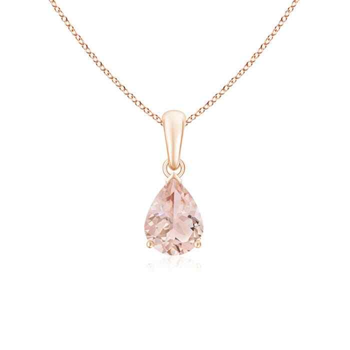 ANGARA Pear-Shaped Morganite Solitaire Pendant in 14K Solid Gold | 18″ Chain