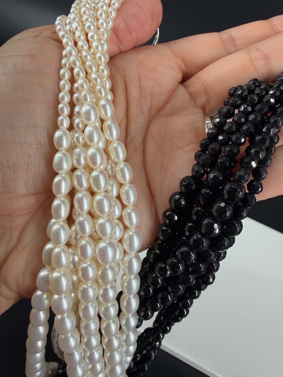 Honora Pearl Knot Necklace Multi Strand Black White Sterling 925 Statement