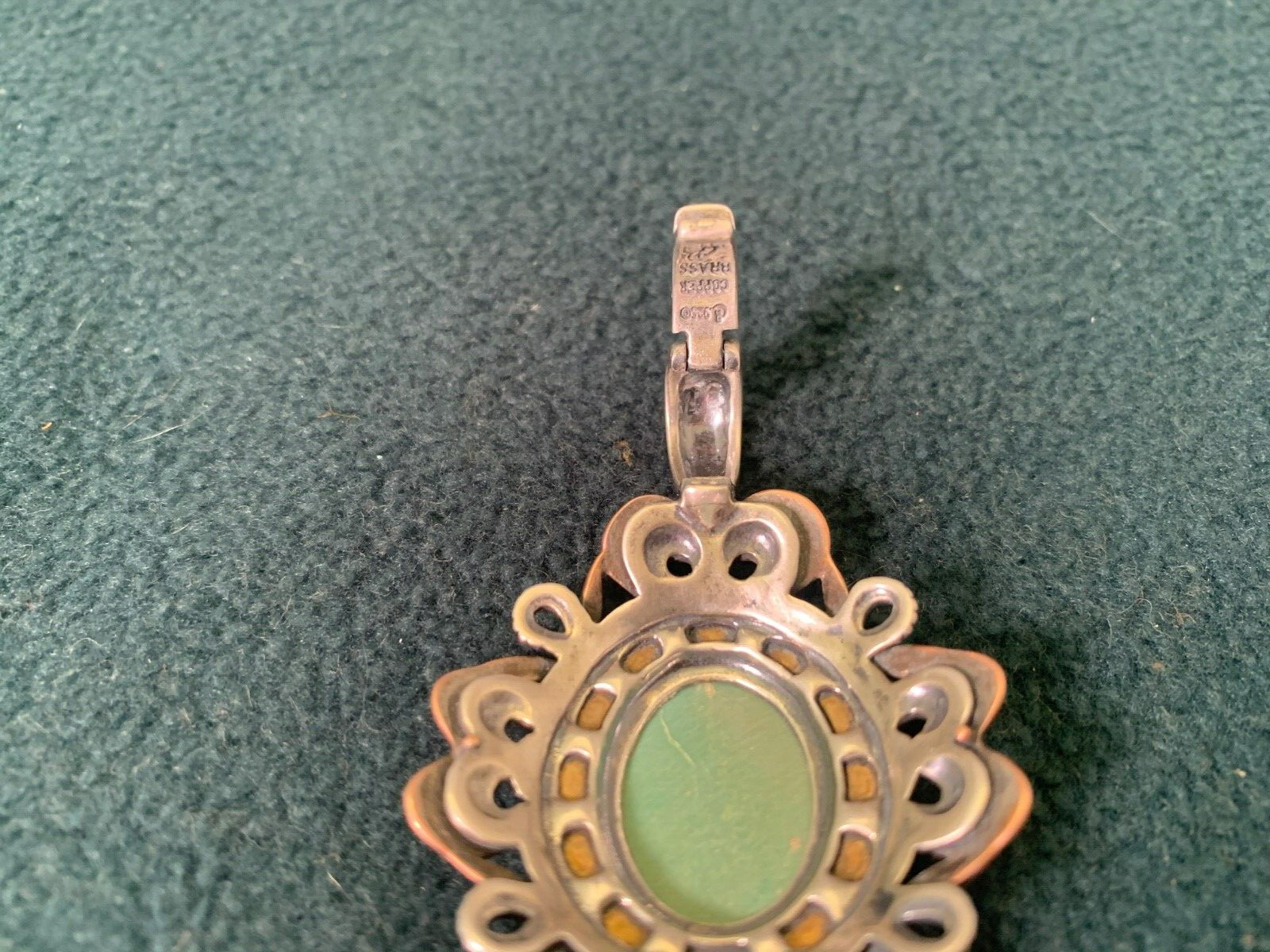 DESIGNER CAROLYN POLLACK STERLING SILVER MIXED METAL GREEN STONE PENDANT