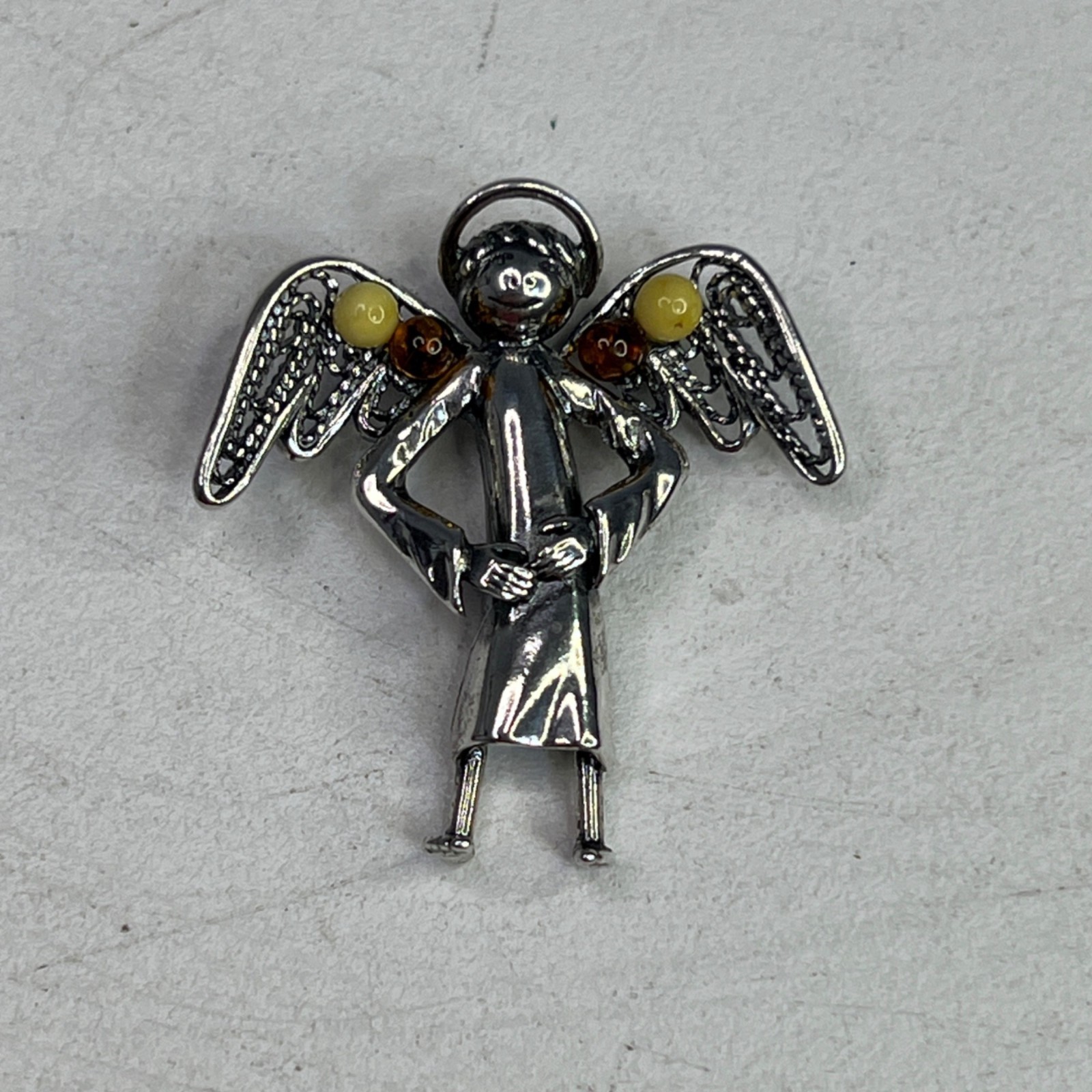 Sterling Silver Guardian Angel Pendant With Cognac Any Yellow Amber Detail