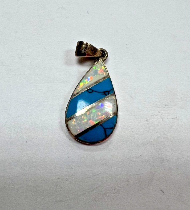 Unknown Designer Sterling Silver Multi Stone Tear Drop Pendant [075DuW]