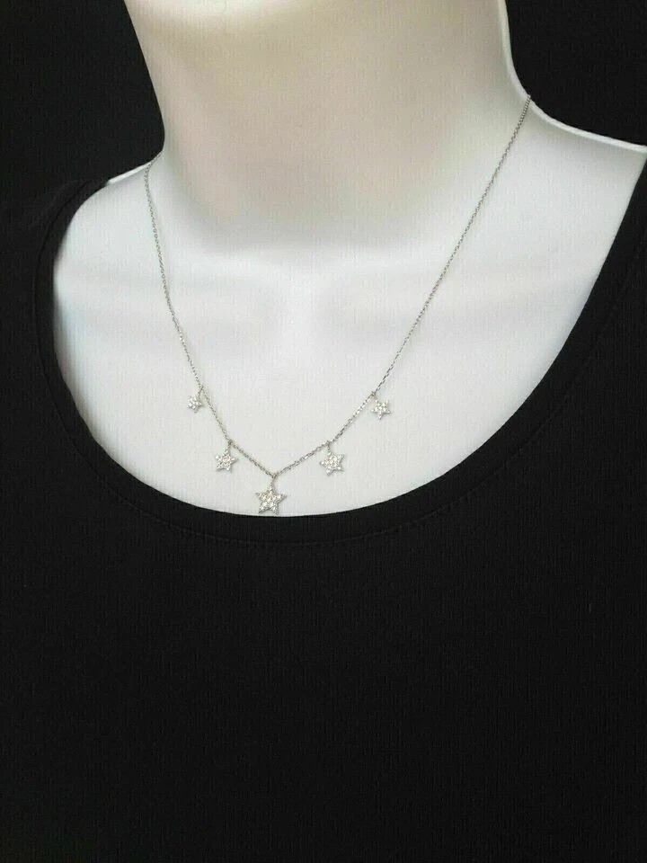 2.50Ct Round Lab Created Diamond Star Station Necklace 18″ 14k White Gold Plated
