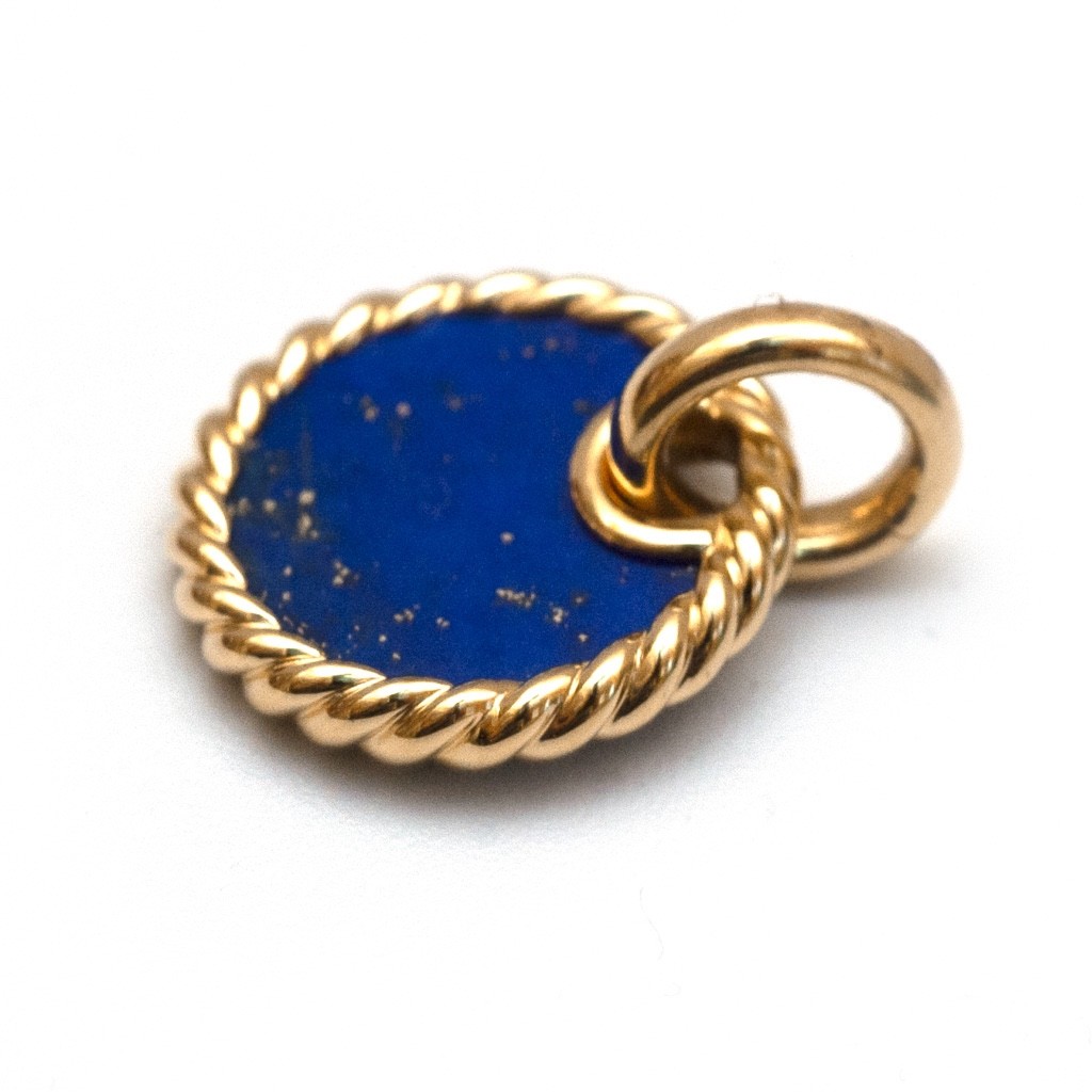 DAVID YURMAN 18K Gold & Lapis Lazuli Elements Disc 15.5mm Pendant New Authentic