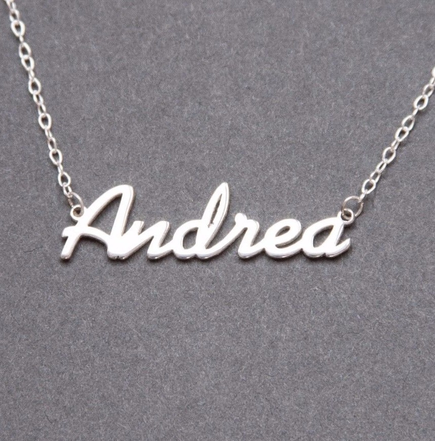Andrea Name Plate Necklace Pendent Sterling Silver female Personalized Custom