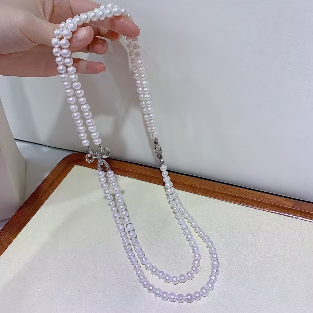 gorgeous two strands 8-9mm south sea white pearl necklace 20″22″
