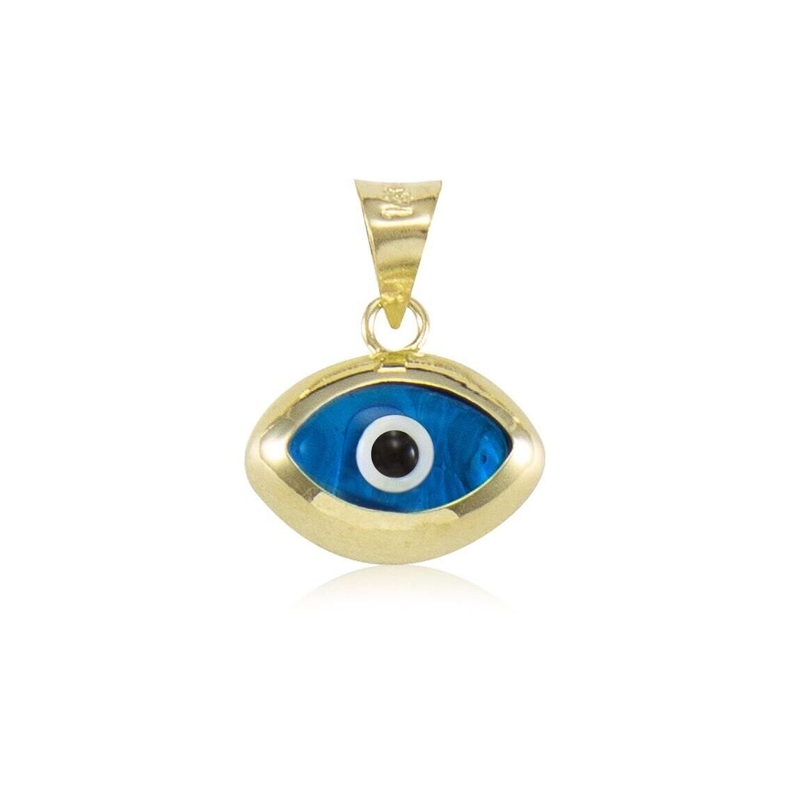 14k Solid Gold Light Blue Murano Glass Evil Eye Pendant, 14k Gold, Good Luck