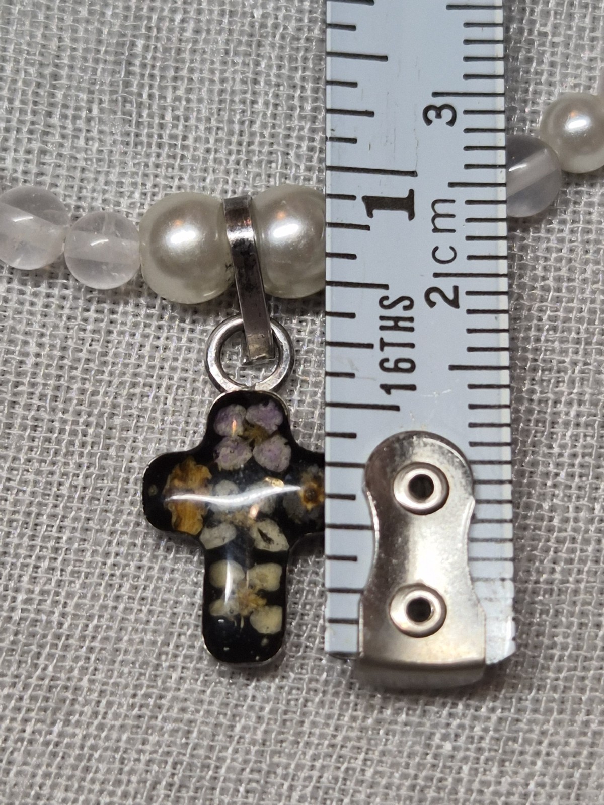 Handmade Sterling Silver Cross Pendant Real Flowers In Resin On Crystal Necklace