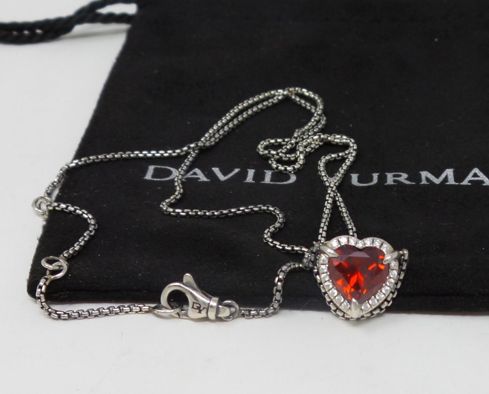 David Yurman Necklace Garnet Red Chatelaine Heart Pendant Sterling Silver Womens