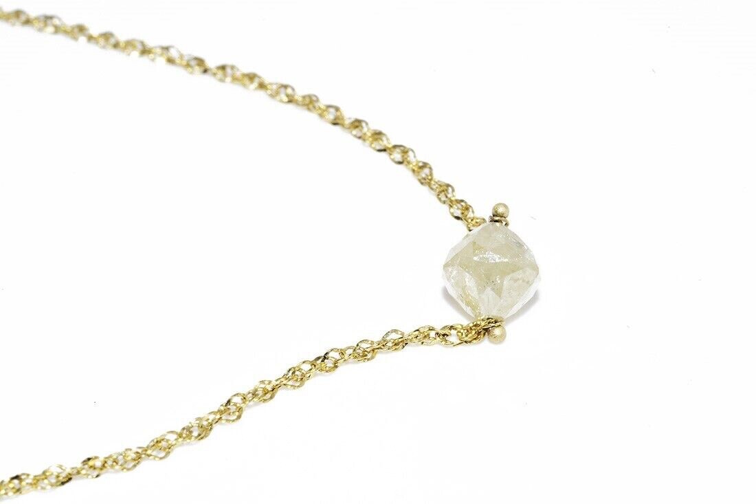 $2,100 .85CT NATURAL FANCY LIGHT YELLOW DIAMOND SOLITAIRE NECKLACE 14K GOLD