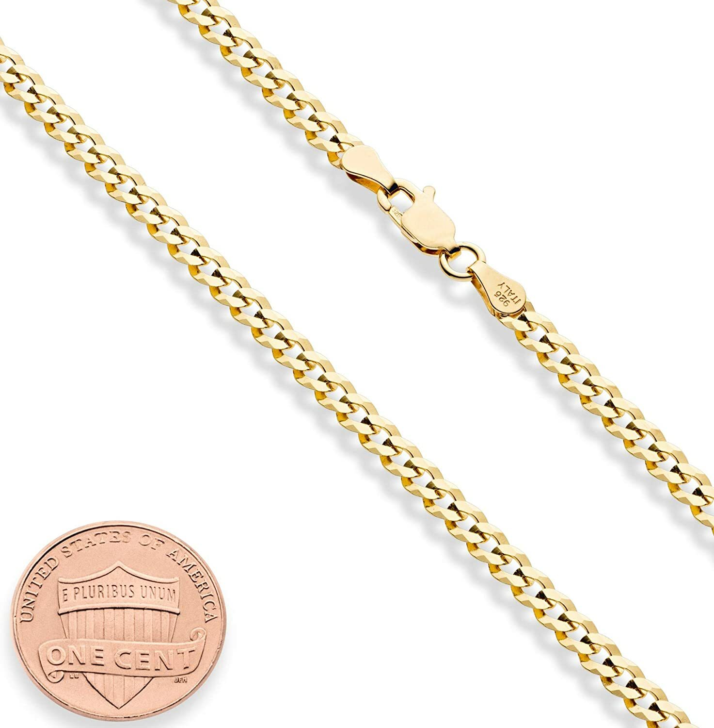4MM Solid 925 Sterling Silver Italian Gold Curb Cuban Chain Necklace 18″- 24″