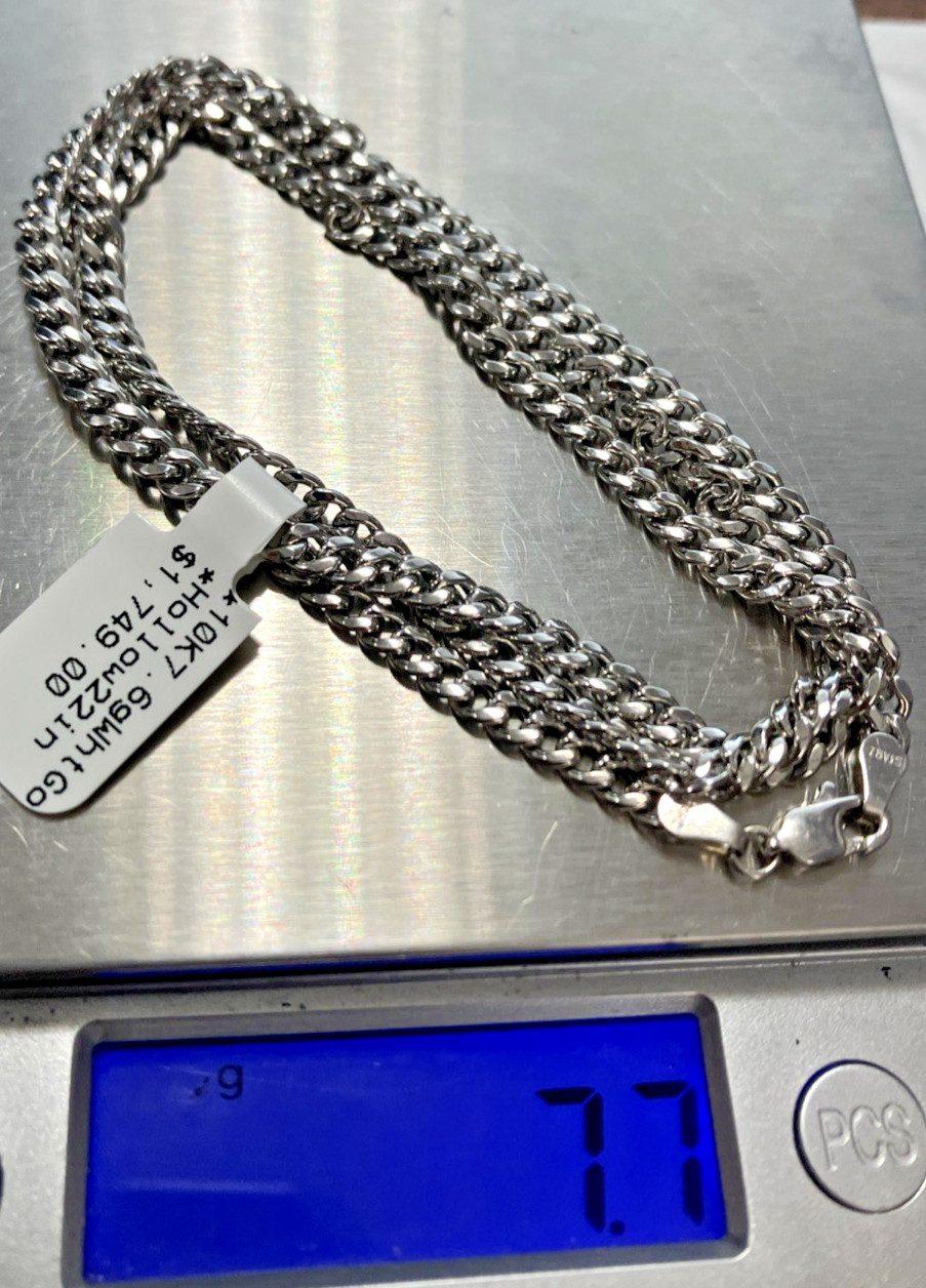 10KT White Gold Cuban Chain Semi-Solid/Hollow 7.6grams 3.8mm 22” Starz Brand NWT