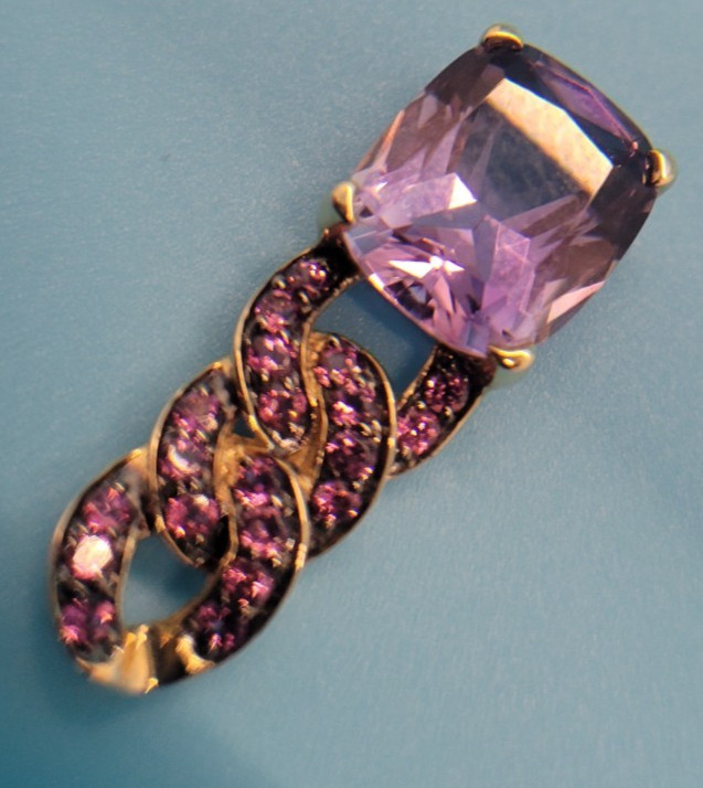 4.08CT Brazilian Amethyst Cushion With Garnet .48CTW Round, 14K Gold Pendant