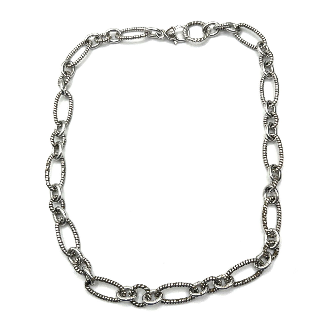 Judith Ripka 18” Necklace Chain Link Textured Oval Lobster VTG Sterling 925 49 g