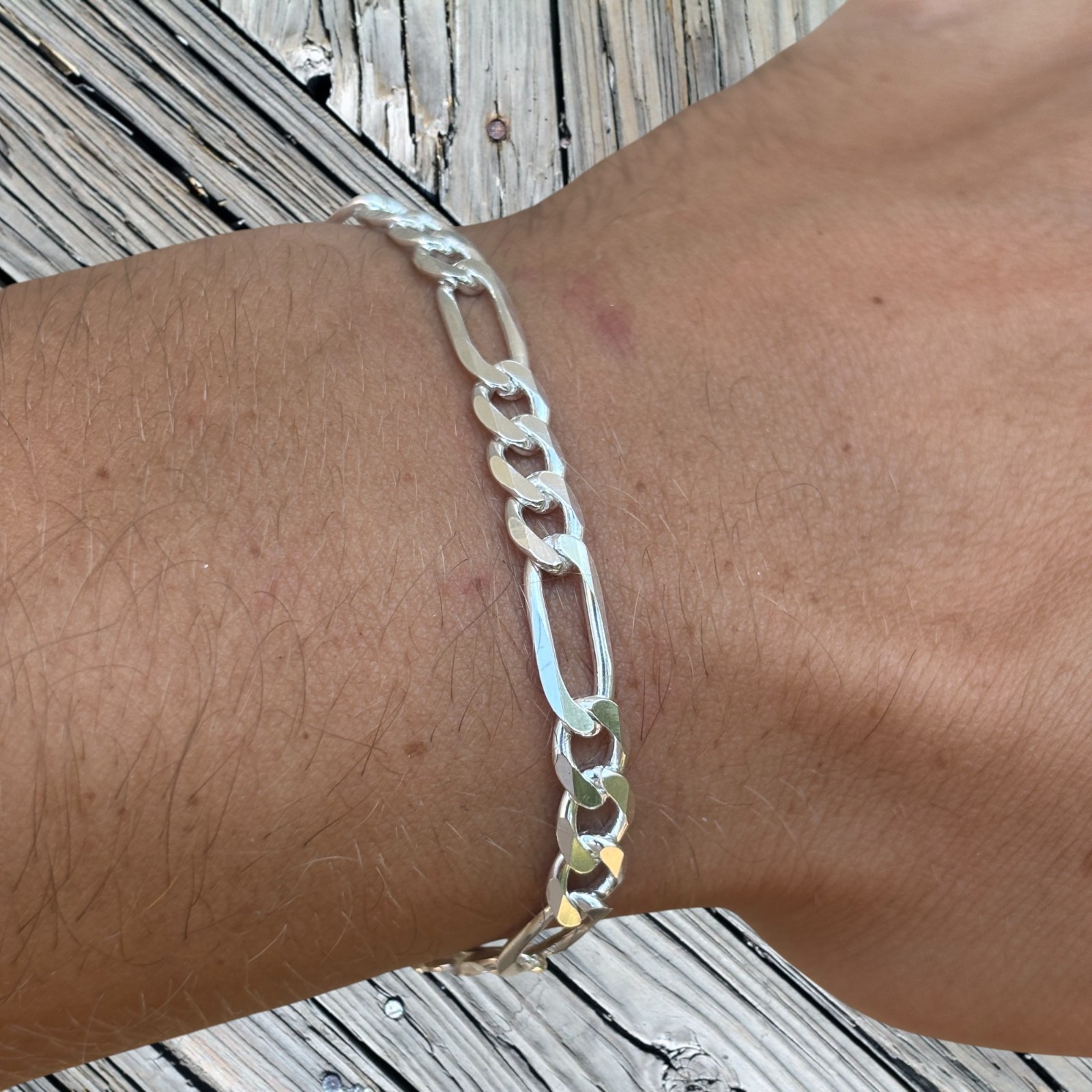 6mm Figaro Bracelet Link – Real Solid 925 Sterling Silver Or 14k Gold Vermeil