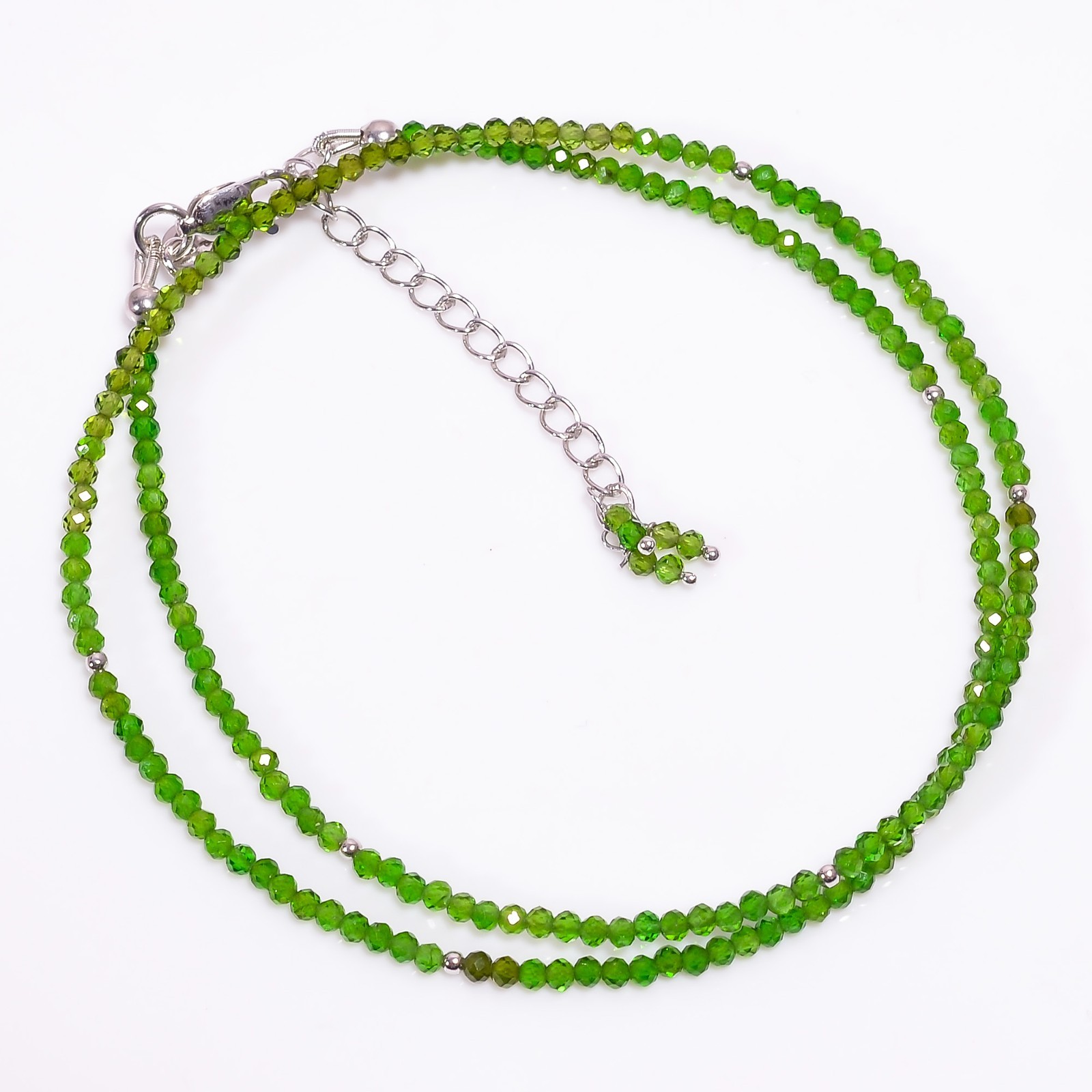 AAA Natural Chrome Diopside 925 Sterling Silver Beads Necklace 17-19″ P-810