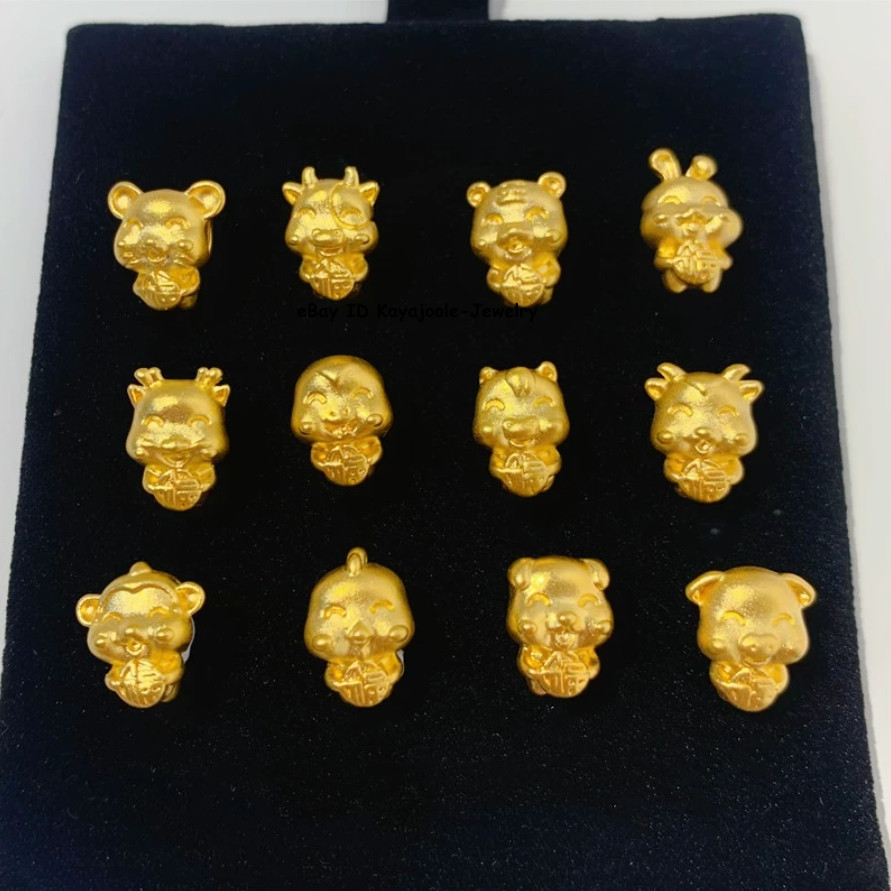 Pure 999 24K Yellow Gold Women Gift 3D Lucky Zodiac Dragon Snake Tiger Pendant
