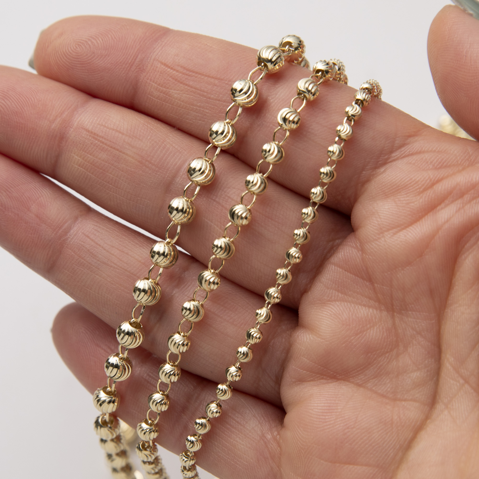 Moon Cut Ball Bead Chain Necklace Real 10K Yellow Gold