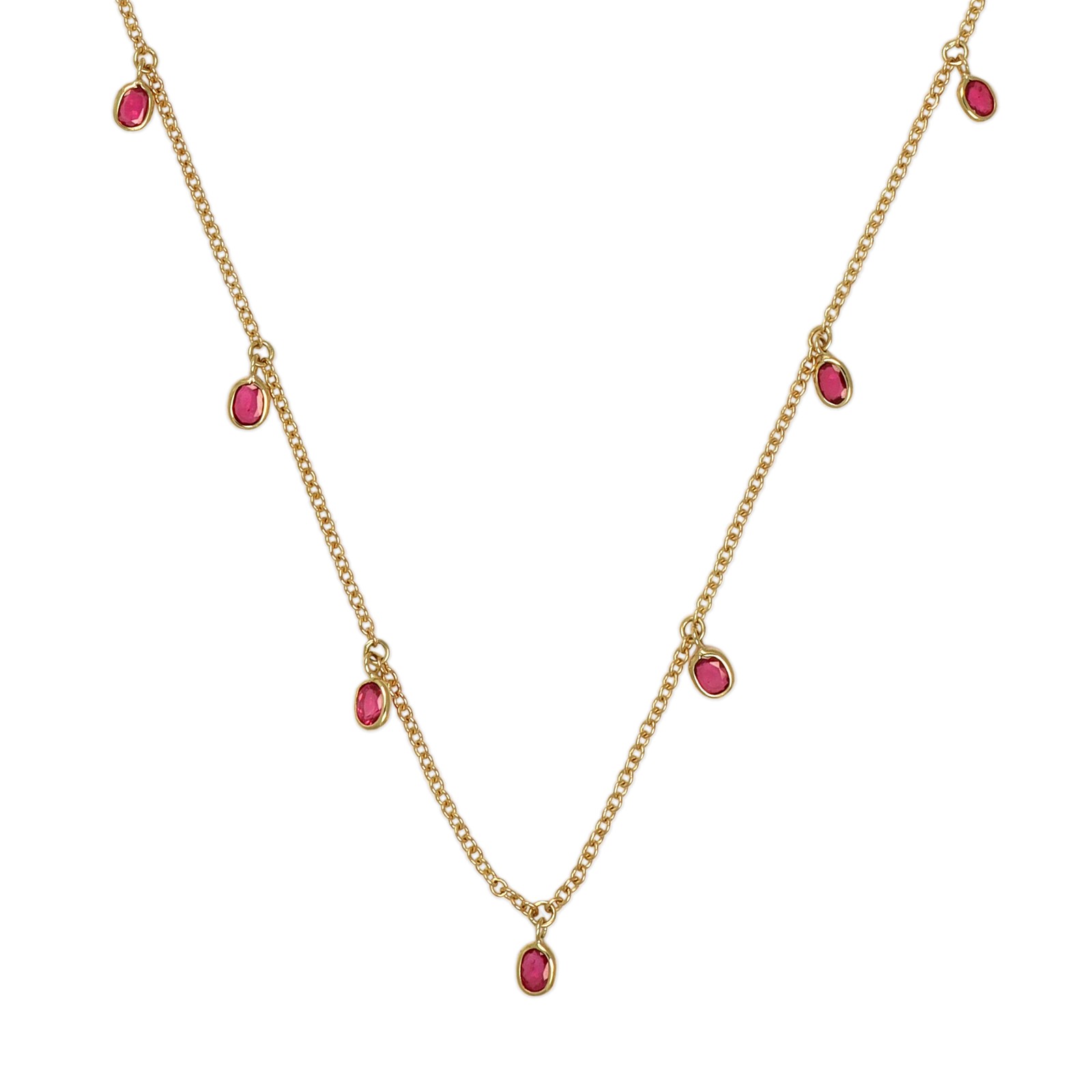 Burma (Myanmar) Oval Red Ruby 14K Yellow Gold Necklace 1.52CT