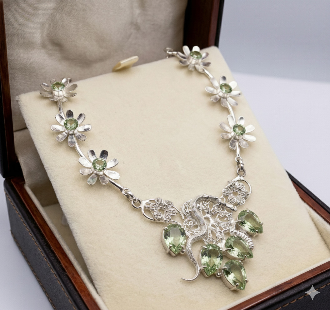 925 Sterling Silver Green Amethyst Gemstone Handmade Jewelry Necklace S-18″