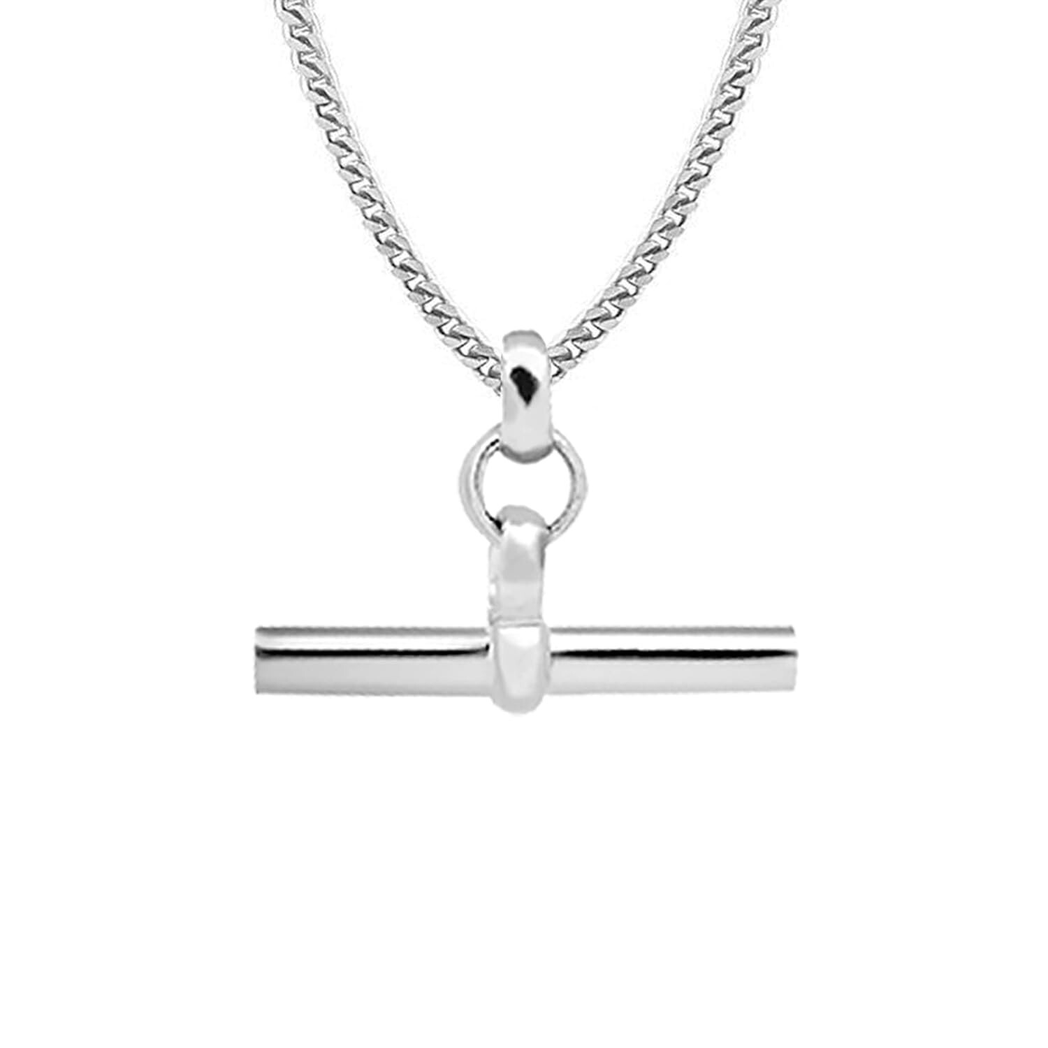 925 Sterling Silver T-Bar Pendant with Curb Link Necklace for Women Teen 20 IN