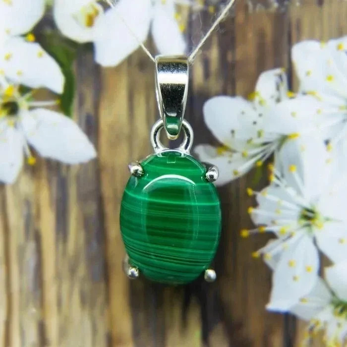 Natural Malachite Pendant, 925 Sterling Silver Pendant, Handmade Jewelry Gift