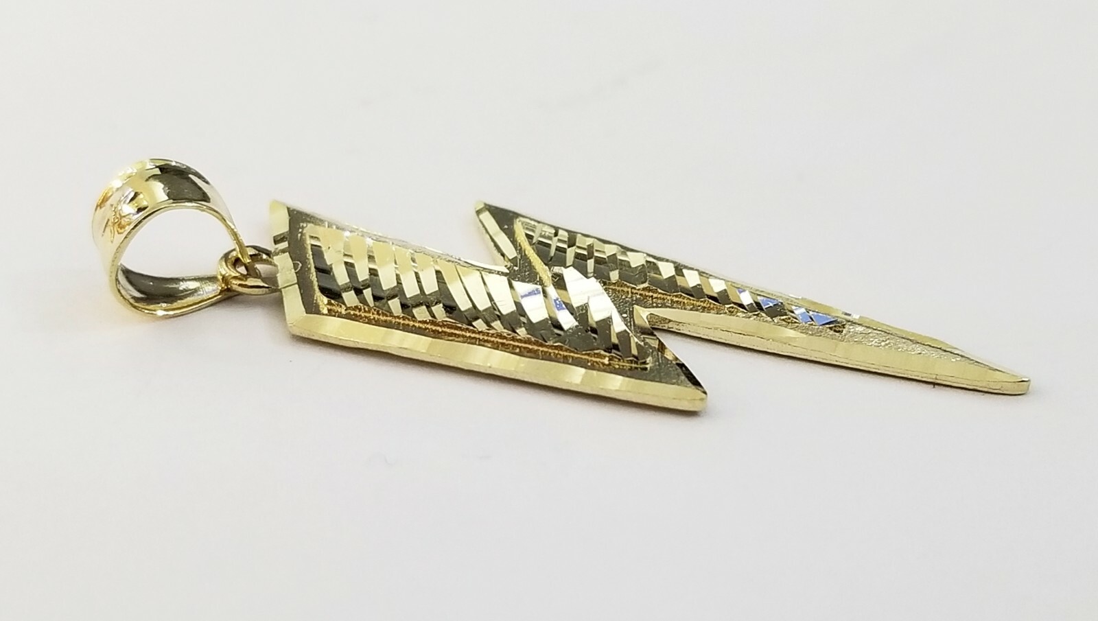 Men 10k Yellow Gold Lightning Bolt Charm Pendant Diamond Cut Design