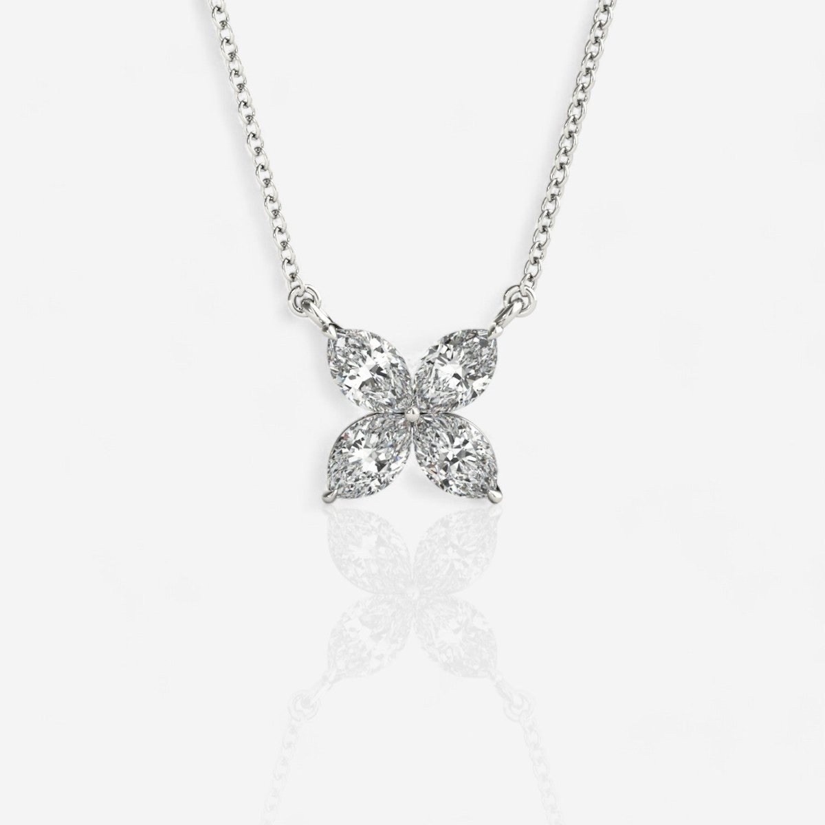 0.25+ CT Lab Grown Diamond Marquise Flower Pendant Necklace 14K White Gold