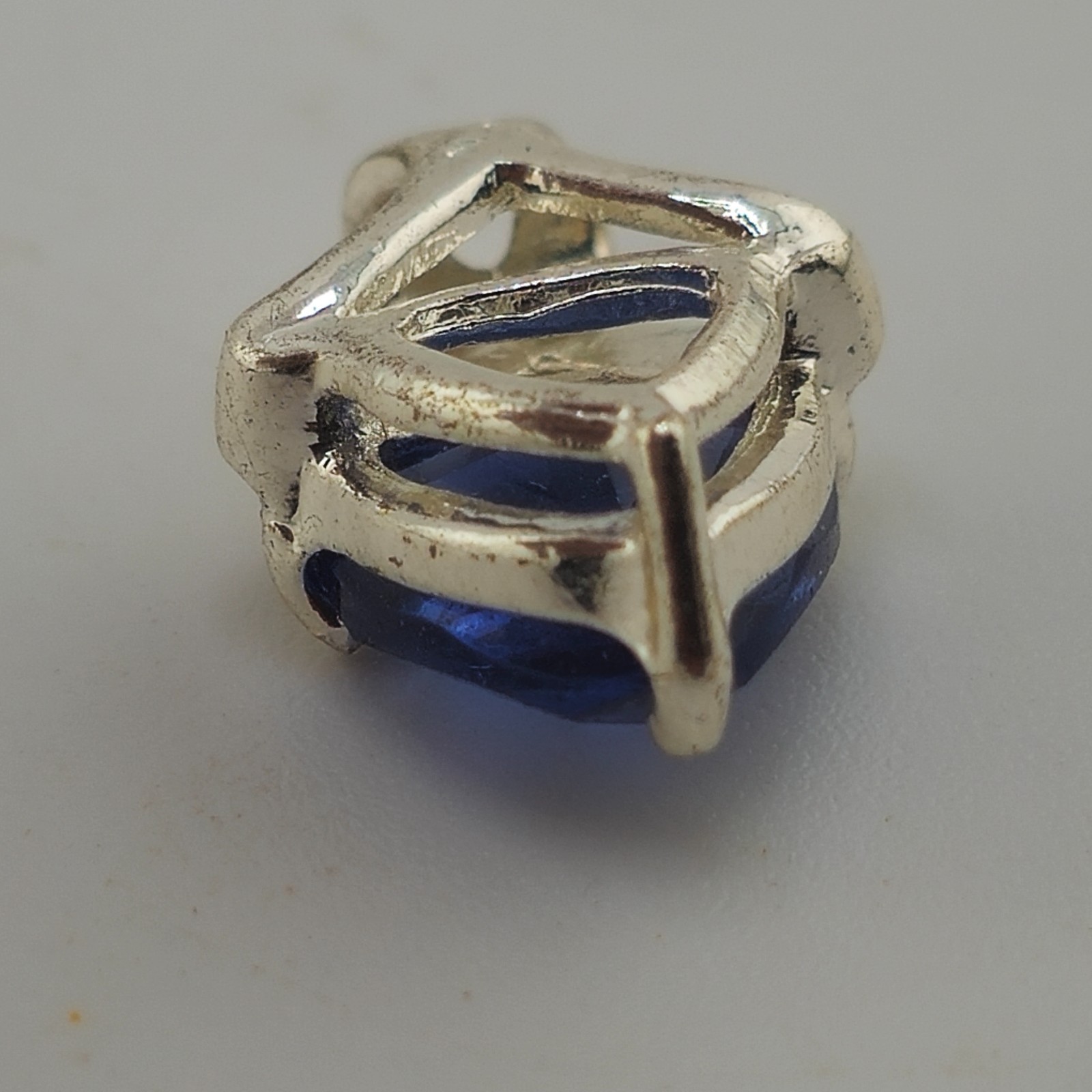 925 Sterling Silver Blue Trillion Pendant with Clear Accent Stones Modern